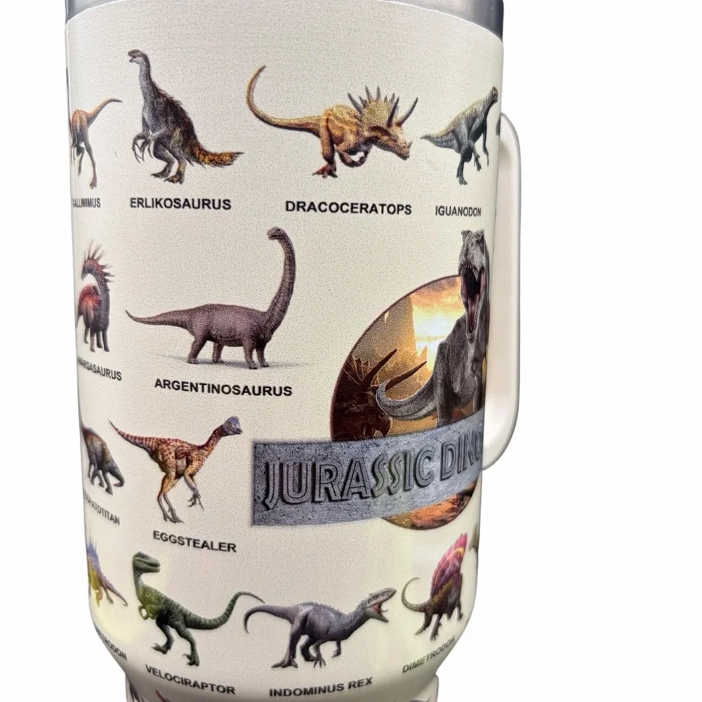 DINOSAUR JUMBO 64 OZ STAINLESS STEEL TRAVEL TUMBLER WITH HANDLE & SLIDE LID